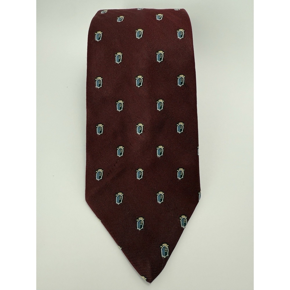 The Custom Shop Shirt Makers Men's Club Tie Extra Long (62) Wine W/Shield EUC